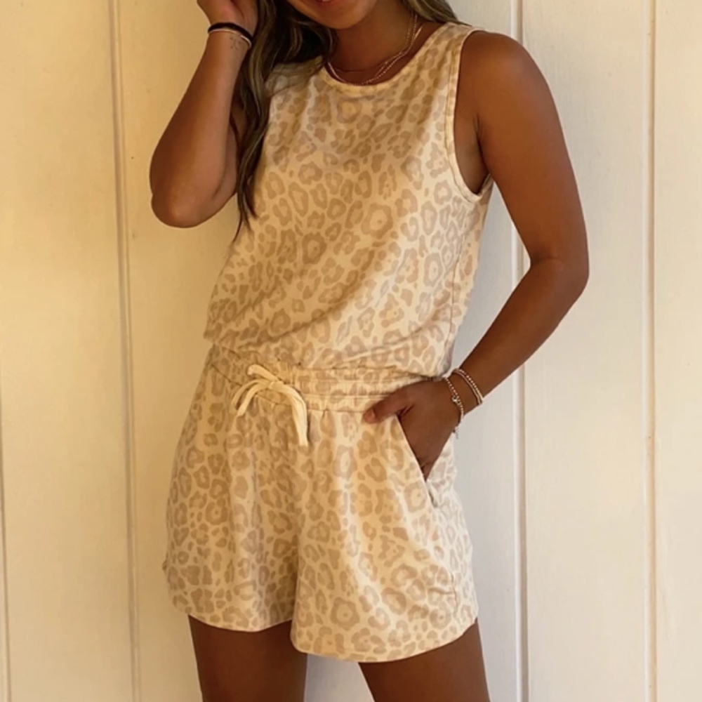 Supersoft Terry Tank Romper Oatmeal Leopard Size L